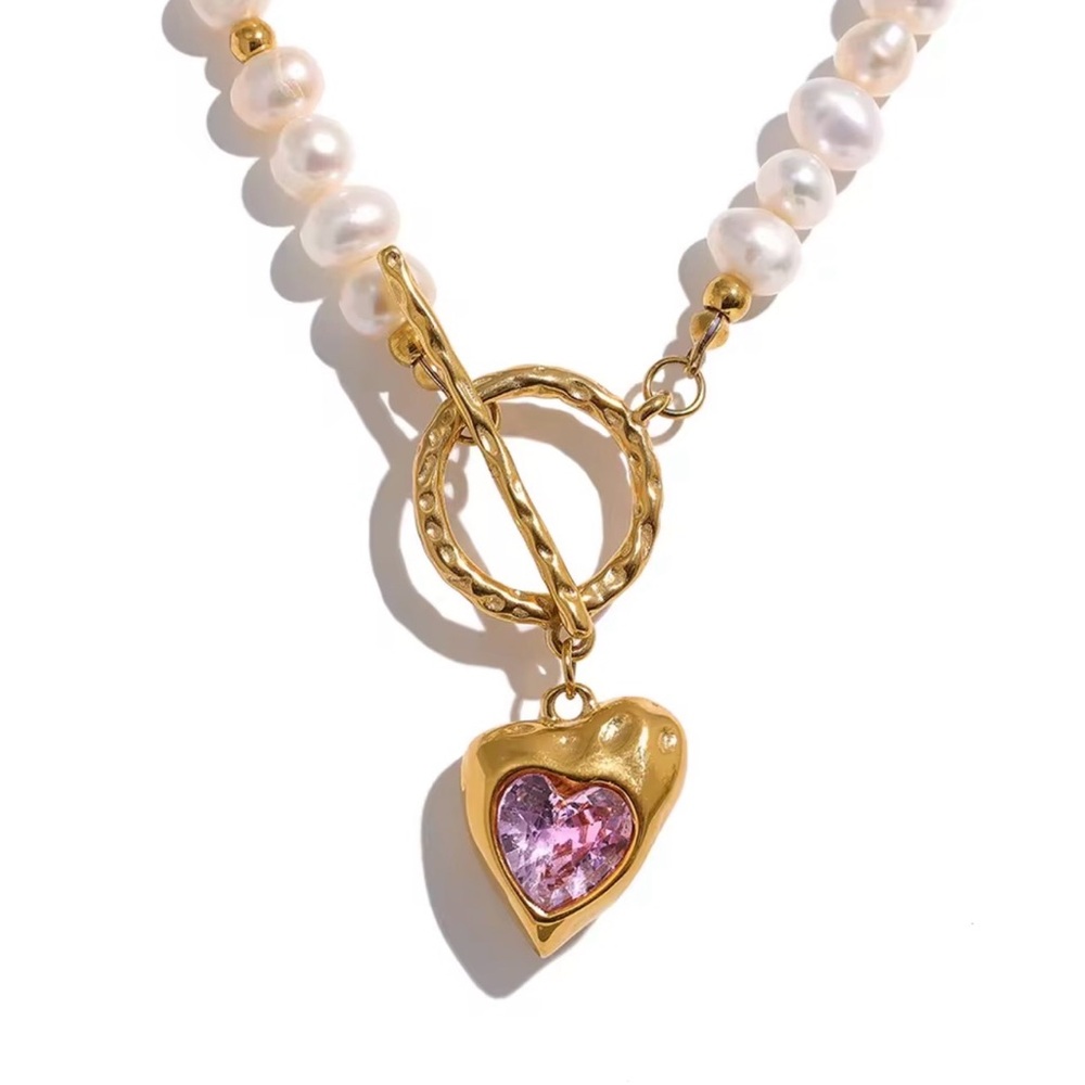 Sara Sotti Natural Freshwater Pearls With Stainless Steel Zirconia Heart